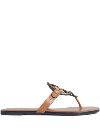 Tory Burch Miller Leather Logo-plaque Sandals In Brown