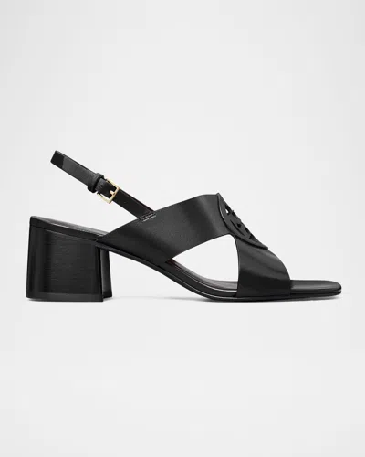 Tory Burch Miller Leather Logo Slingback Sandals In Perfect Black