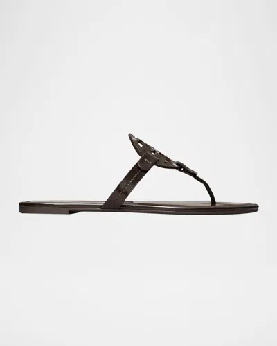 Tory Burch Miller Leather Logo Thong Sandals In Brown