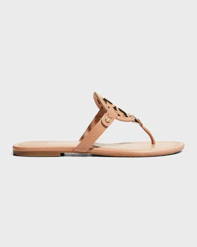 Tory Burch Miller Leather Logo Thong Sandals In Brown