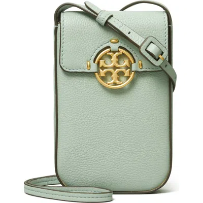 Tory Burch Miller Leather Phone Crossbody Bag In Blue Celadon