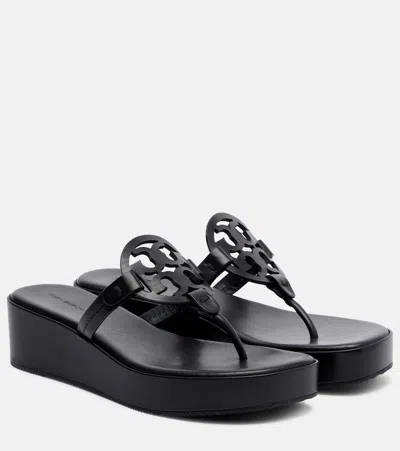 Tory Burch Miller Leather Platform Thong Sandals In Black