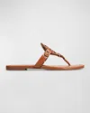 Tory Burch Leather Sandals With Metal Embellishment And T-bar Strap In Brown