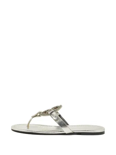 Pre-owned Tory Burch Miller Leather Sandals In Silver