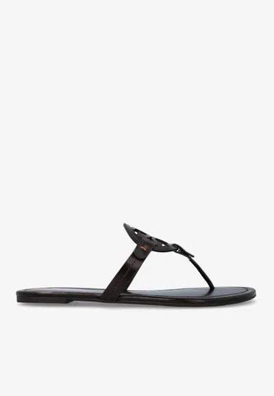 Tory Burch Miller Leather T-strap Flat Sandals In Brown