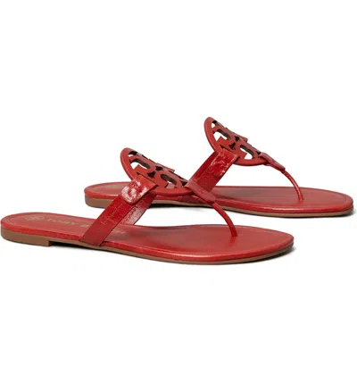Pre-owned Tory Burch Miller Leather Thong Sandal Poinsettia Red Us 7 Authentic