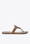 Tory Burch Miller Logo Leather Flip Flops In Brown