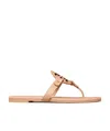 Tory Burch Miller Medallion Metallic Leather Flat Slide Sandal In Nude