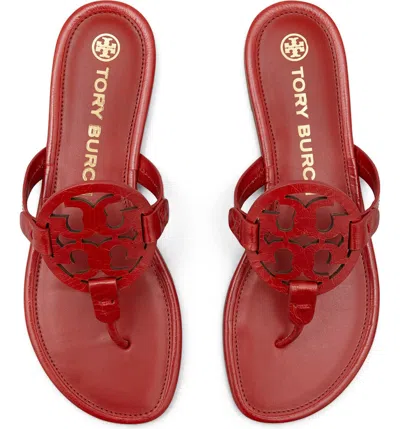 Pre-owned Tory Burch Miller Leather Thong Sandals Poinsettia Red Us 6.5 7 7.5 8 8.5