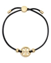 Tory Burch Miller Logo Slider Bracelet In Black/gold