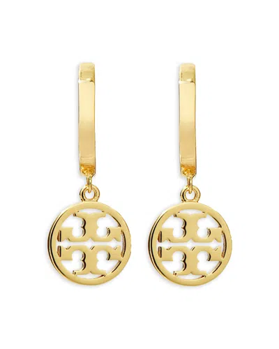TORY BURCH MILLER LOGO CHARM HUGGIE HOOP EARRINGS