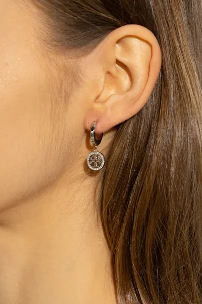 Tory Burch ‘miller' Logo Earrings In Silver