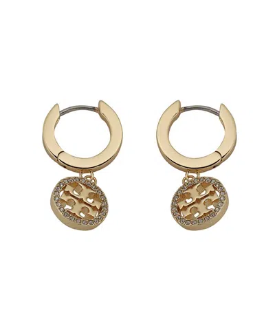 Tory Burch Miller Logo Hoop Earrings In Gold/crystal