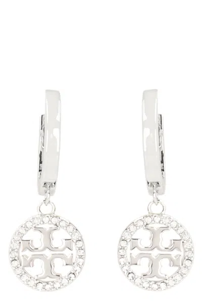 Tory Burch Miller Logo Hoop Earrings In Metallic