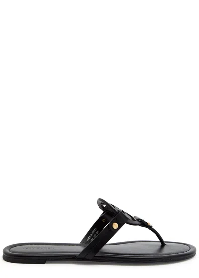 Tory Burch Miller Logo Leather Thong Sandals In Black