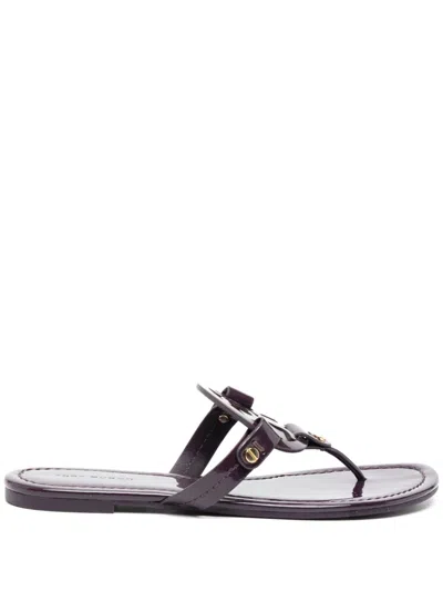 Tory Burch Miller Logo-plaque Leather Sandals In Purple