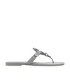 Tory Burch Miller Logo-plaque Sandals In Gray