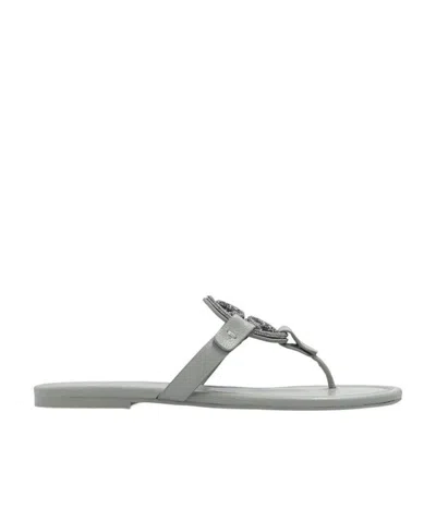 Tory Burch Miller Logo-plaque Sandals In Gray