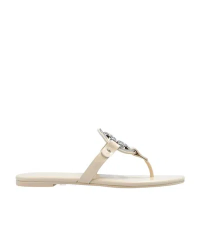 Tory Burch Miller Logo-plaque Sandals In Nude
