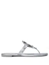 Tory Burch Miller Logo-plaque Sandals In Silver