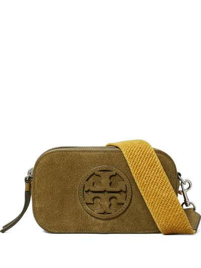 Tory Burch Miller Logo-plaque Suede Crossbody Mini Bag In Brown