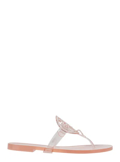Tory Burch Miller Logo Plate Thong Sandals In Tpu With Transparent Flat Sole In Multi
