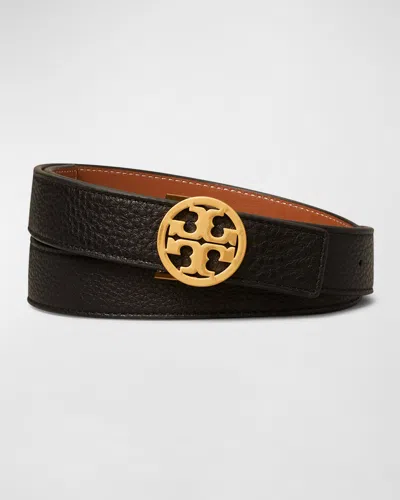 Tory Burch Miller Logo Reversible Belt In Black / Gold