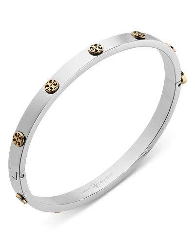 Tory Burch Miller Logo Studded Bangle Bracelet In Metallic