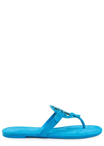 Tory Burch Miller Logo Suede Thong Sandals In Blue
