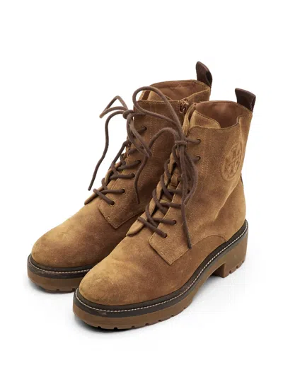 Pre-owned Tory Burch Miller Lug Sole Boots In Brown