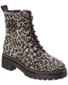 Tory Burch Miller Lug Sole Tweed & Leather Bootie In Black