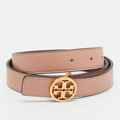 Pre-owned Tory Burch Miller M Reversible Buckle Belt Pink/grey Leather