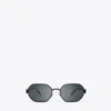 Tory Burch Miller Metal Oval Sunglasses In Shiny Black/dark Grey