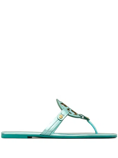 Tory Burch Miller Metallic-effect Slides In Blue