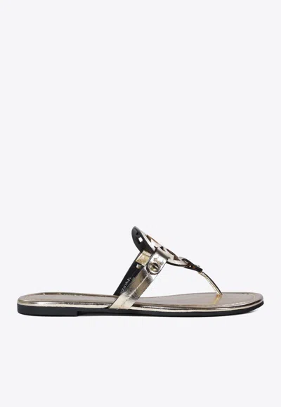 Tory Burch Miller Metallic Leather Thong Sandals In Gold
