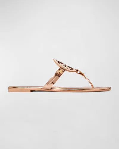 Tory Burch Miller Metallic Logo Thong Sandals In Rose Gold