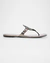 Tory Burch Miller Metallic Logo Thong Sandals In Shiny Dark Gray