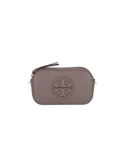 Tory Burch Textured Finish Crossbody Bags With Adjustable Strap And Tassel Detail In Gray