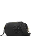 Tory Burch Adjustable Strap Leather Cross-body Bag In Black