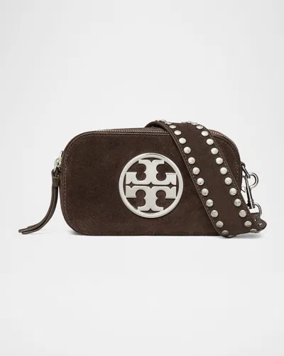 Tory Burch Mini Miller Logo-studded Suede Crossbody Bag In Brown