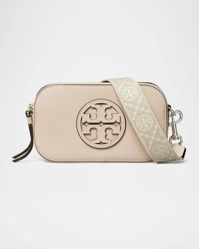 Tory Burch Miller Mini Zip Leather Camera Crossbody Bag In New Ivory