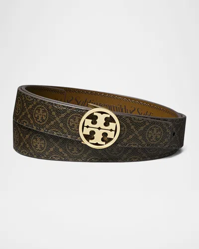 Tory Burch Miller Monogram Coated Canvas Belt In French Press/gold