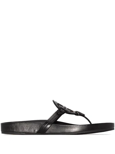 Tory Burch Miller Monogram Flat Sandals In Schwarz