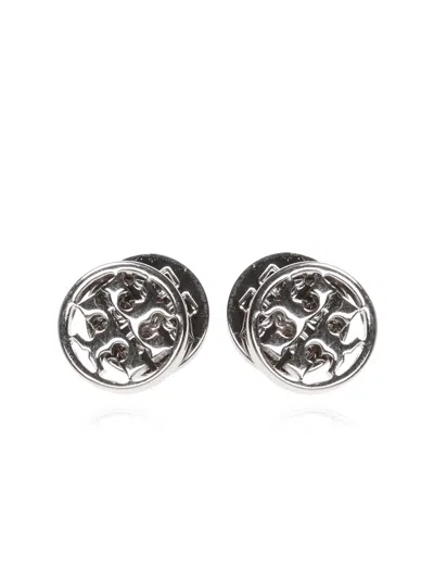 Tory Burch Miller Monogram Logo Stud Earrings In Silver