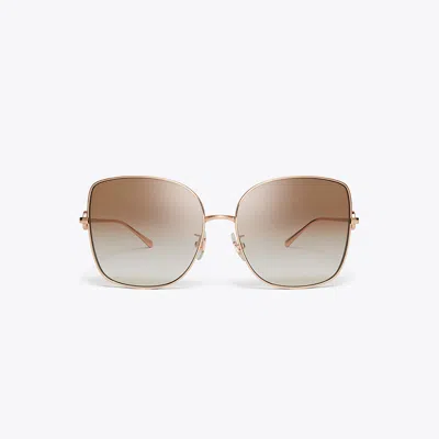 Tory Burch Miller Oversized Metal Butterfly Sunglasses In Rose Gold/light Brown Gradient