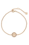 Tory Burch Pave Logo Miller Chain Bracelet In Tory Gold/crystal
