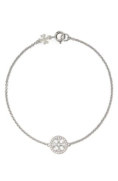 Tory Burch Miller Pave Logo Link Bracelet In Silver