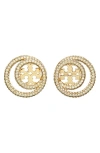 Tory Burch Women's Double Ring Stud Earrings Gold In Tory Gold/crystal