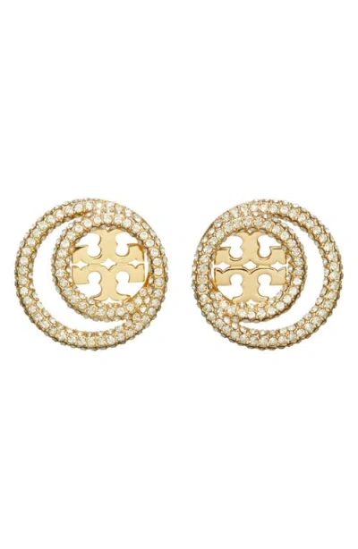 Tory Burch Women's Double Ring Stud Earrings Gold In Gold/crystal