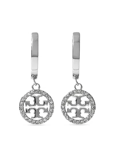Tory Burch Miller Pave Crystal Hoop Earrings In Silver